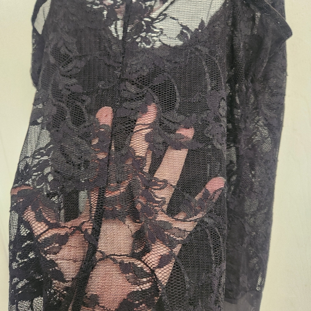 Y2k Victoria's Secret L Black Sheer Lace Mini Dress Nightgown - Picture 7 of 9